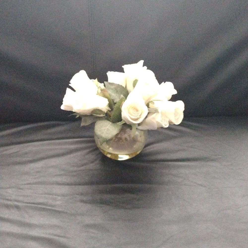 Beautiful, Faux, White Roses in Glass Vase
